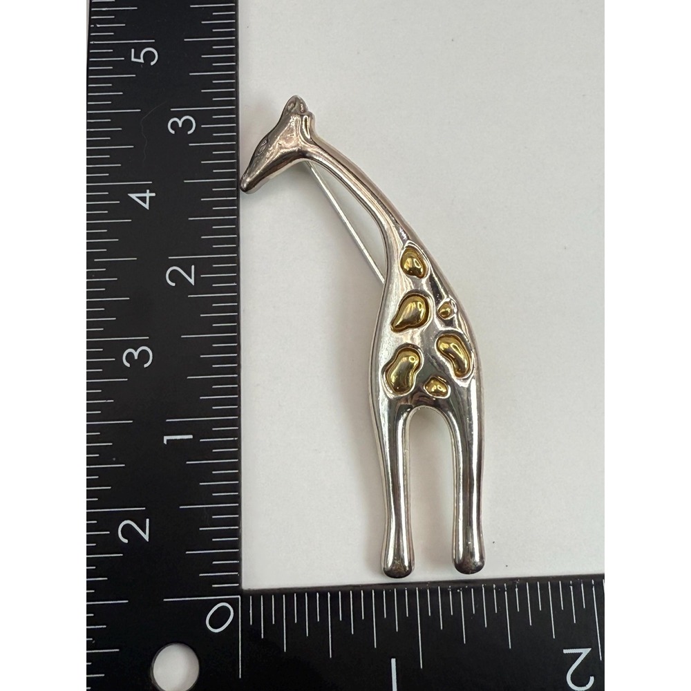 Vintage Danecraft Silver Tone Giraffe Brooch – Gold Accent Animal Pin - Picture 2 of 4